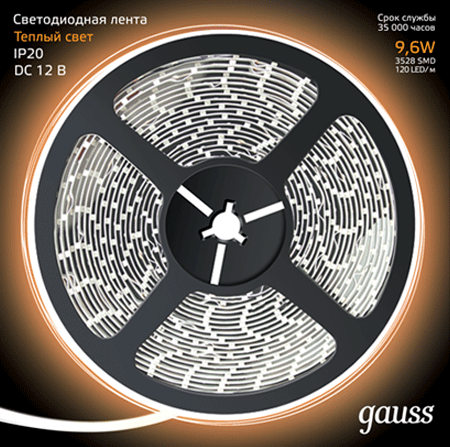 Лента светодиодная  Gauss Лента LED 3528/120-SMD 9,6W фото