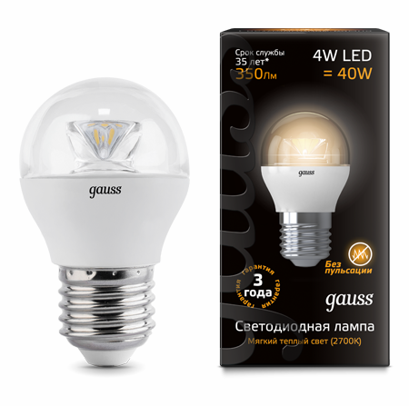 Светодиодные лампы Gauss LED Globe Crystal Clear 4W E27 (105202104)