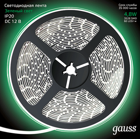 Лента светодиодная  Gauss Лента LED 3528/60-SMD 4,8W GREEN фото