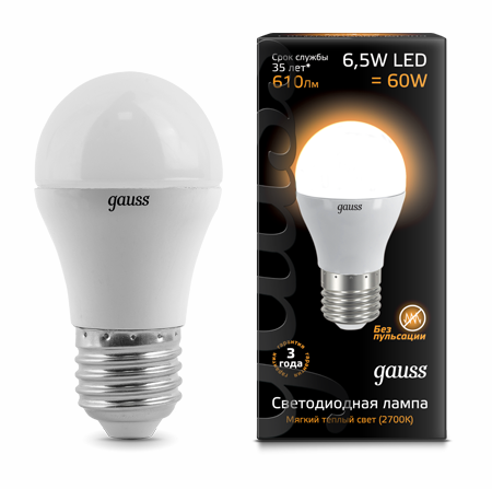 Светодиодные лампы Gauss LED Globe 6,5W E27 (105102107)