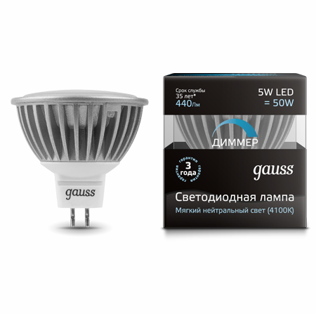 Светодиодная лампа  Gauss LED MR16 5W SMD AC220-240V GU5.3 DIM (EB101505105-D) фото