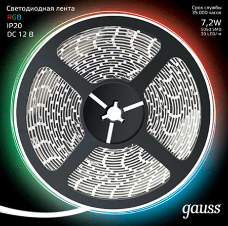 Лента светодиодная  Gauss Лента 5050/30-SMD 7,2W RGB фото