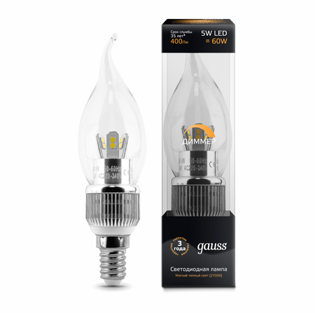 Светодиодные лампы Gauss LED Candle Tailed Special Crystal clear 5W E14 DIM (104201105-D)